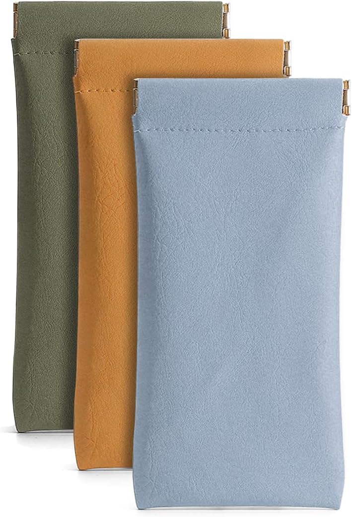 Ldirect 3 Pack Leather Eyeglasses Cases PU Soft Sunglasses Pouch Squeeze Top Portable Glasses Cases for Men Women - Image 1